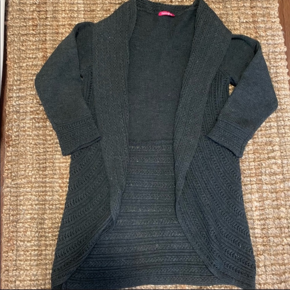 Long open dark grey knit cardigan